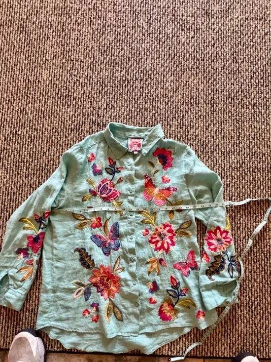 JOHNNY WAS GRACEY LINEN EMBROIRDERED OVERSIZED SHIRT LARGE - Picture 7 of 10
